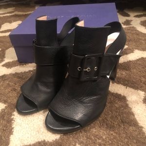 Stuart Weitzman Buckled Peep Toe Booties